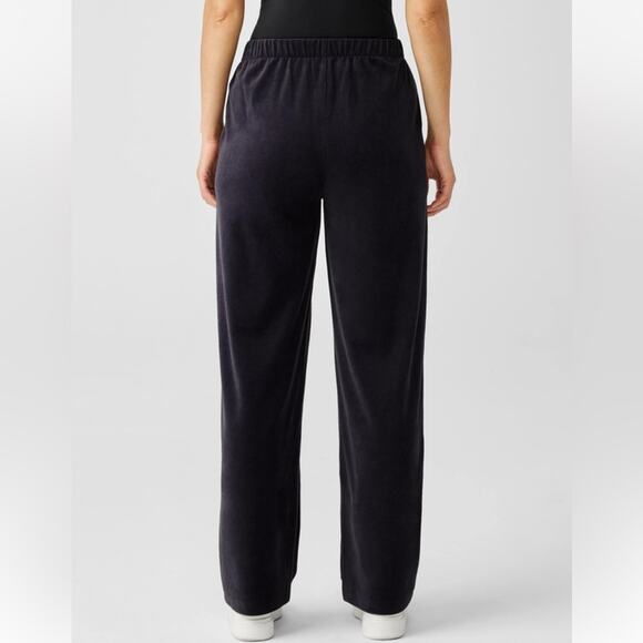 NWT Eileen Fisher black velour easy fit full length pants - Picture 3 of 14